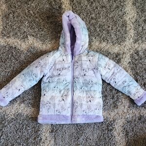 Disney Frozen Reversible Hooded Puffer Jacket Like New